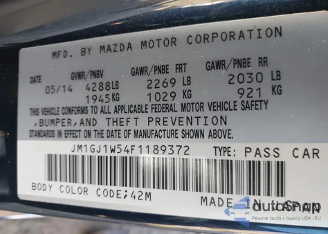 2015 Mazda Mazda6 I Grand Touring z USA, uszkodzony, nr VIN JM1GJ1W54F1189372